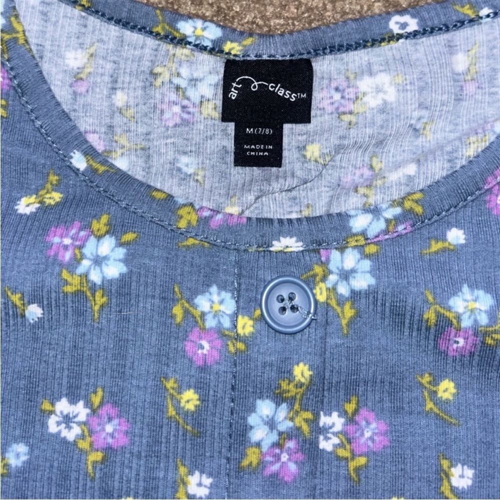 Girls ribbed button front floral dress - Picture 3 of 3